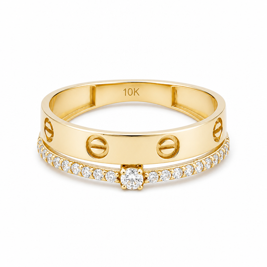 10K Yellow Gold Fashion CT Women's Ring and Cz Stone / Size: 7.5 / Weight: 1.4 GR / DQWR0FSCT-1