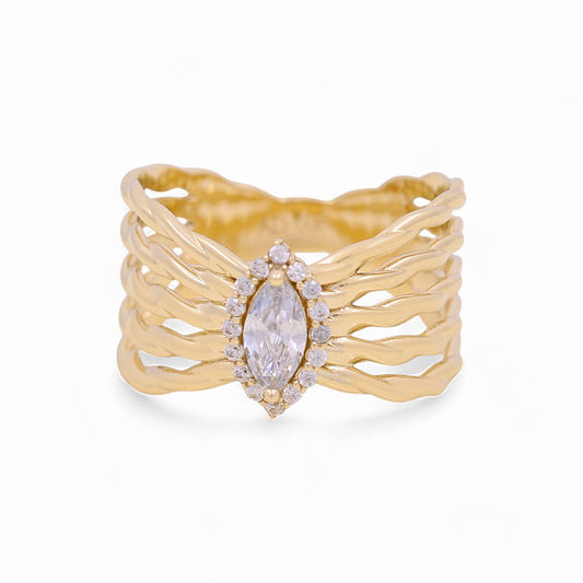 10K Yellow Gold Women's Fashion Ring with White Cz / Size: 7 / Weight: 3.9 GR / YYZ-5531