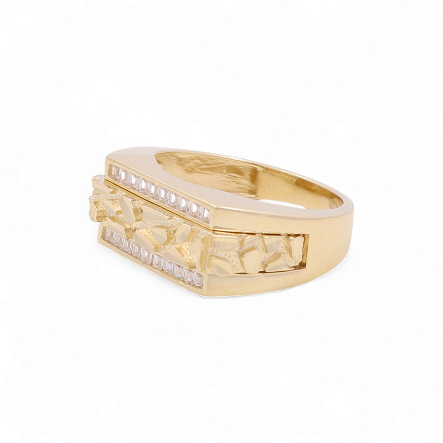 14K Yellow Gold Fashion Men's Ring with CZ / Size: 10 / Weight: 7.6 GR / KEEMR4FS-13
