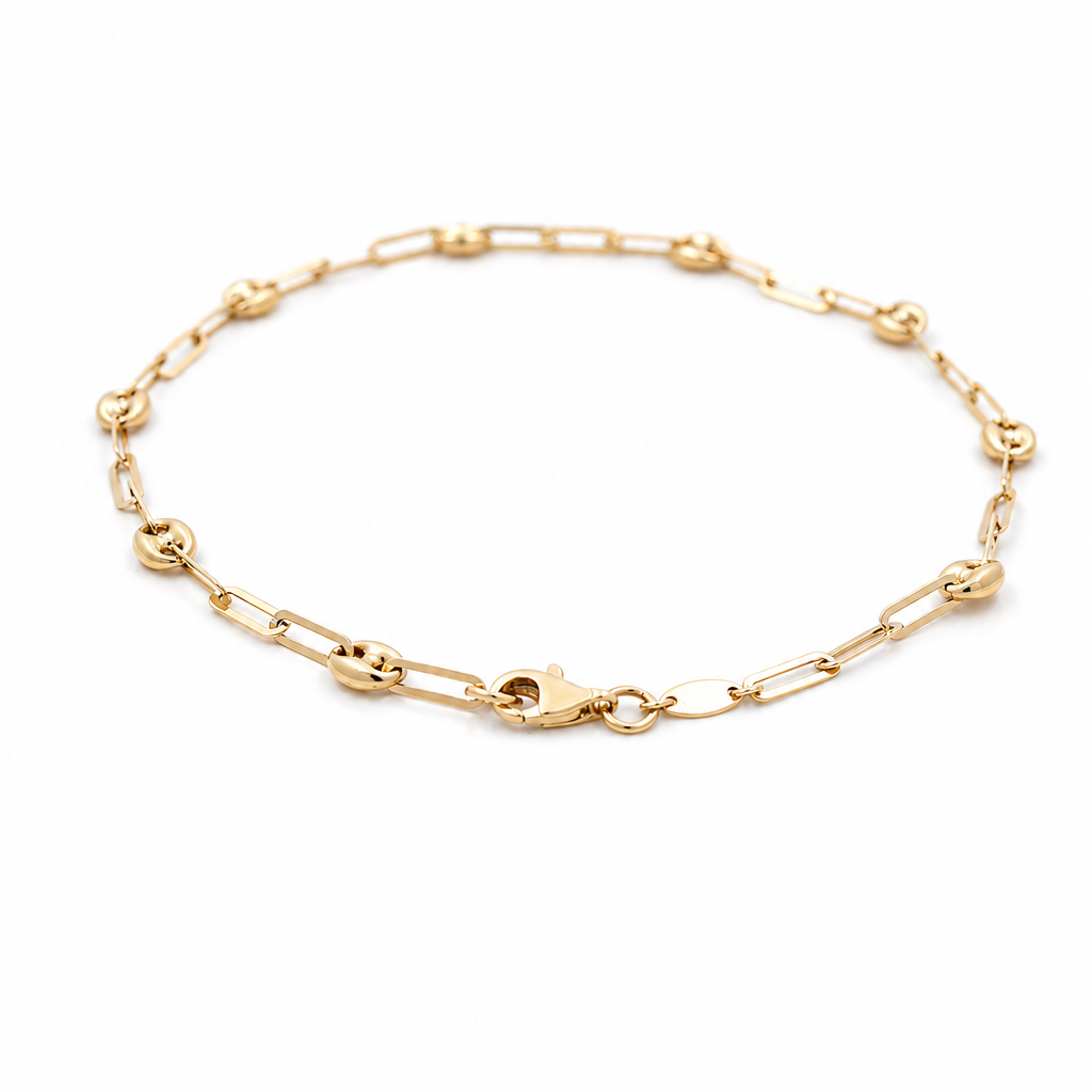 14K Yellow Gold Women's Anklet Bracelet With Paper Clip and GG Link / Size: 10" / Weight: 3.5 GR / 401-01514