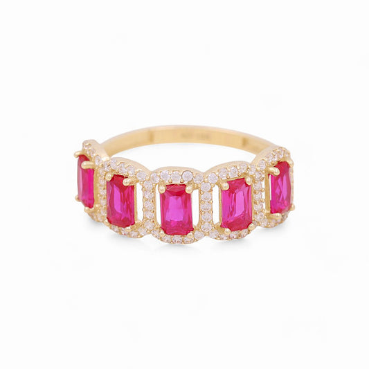 10K Yellow Gold Women's Fashion Ring with Pink Cz / Size: 7 / Weight: 1.9 GR / P03R-3321