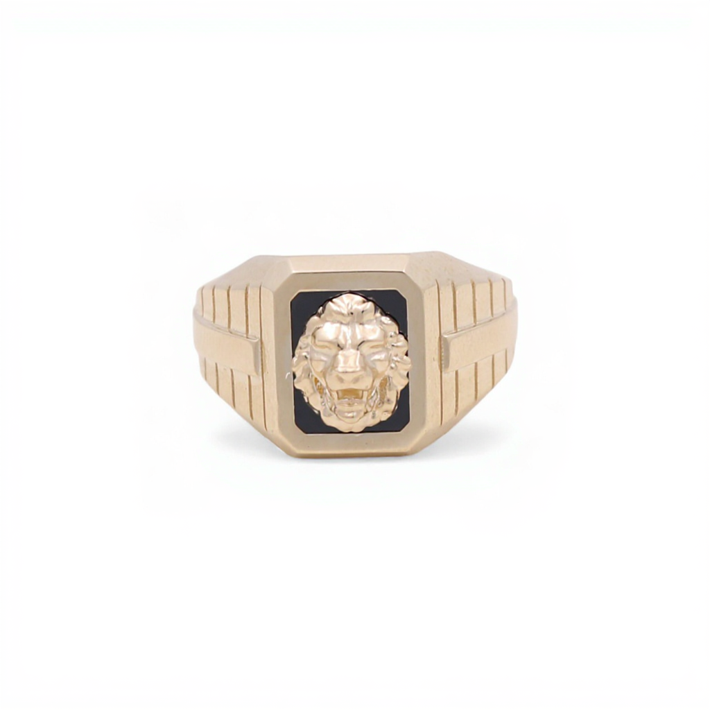 10K Yellow Gold SQ Lion Men's Ring with Onyx  / Size: 11.5 / Weight: 5.8 GR / CQMR0LN-4