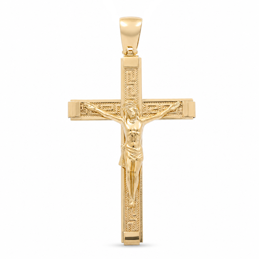 14K Yellow Gold large Pendant Cross with Christ / Weight: 7.8 GR / 487-00185