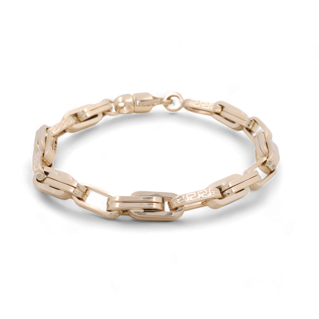14K Yellow Gold Fashion Greek Link Men’s Bracelet / Weight: 11.1 GR / Size: 8” / ISMB4FS