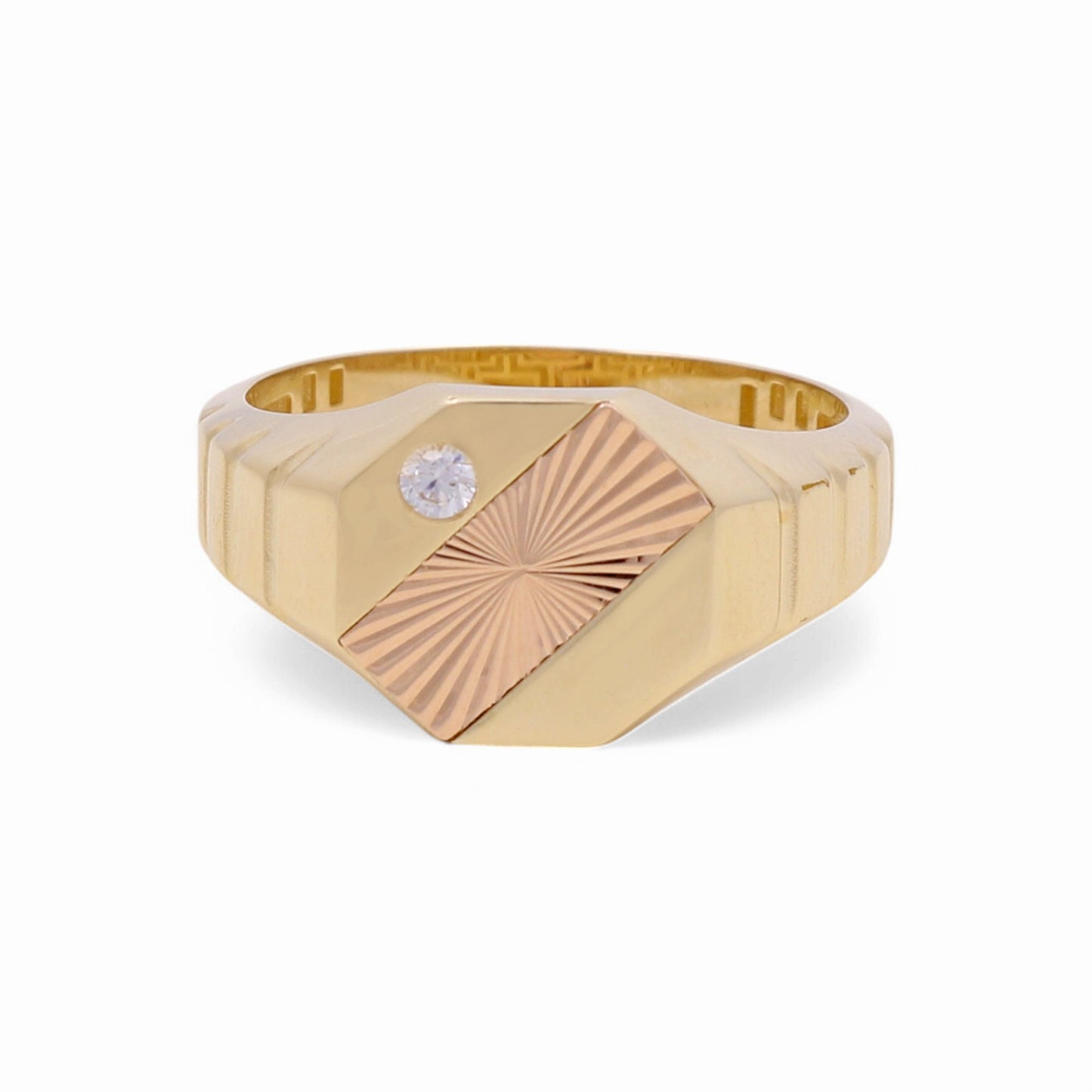 14K Yellow and Rose Gold Fashion Men's Ring with CZ / Size:12 / Weight: 3.2 GR / DPMRTT4FS