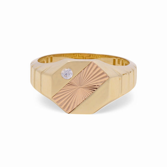 14K Yellow and Rose Gold Fashion Men's Ring with CZ / Size:12 / Weight: 3.2 GR / DPMRTT4FS