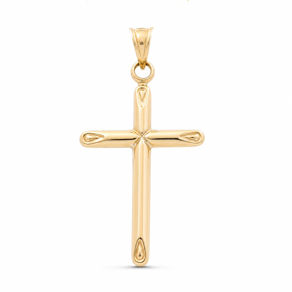 10K Yellow Gold Cross Pendant with Design / Weight: 0.8 GR / DQPD0CS-9