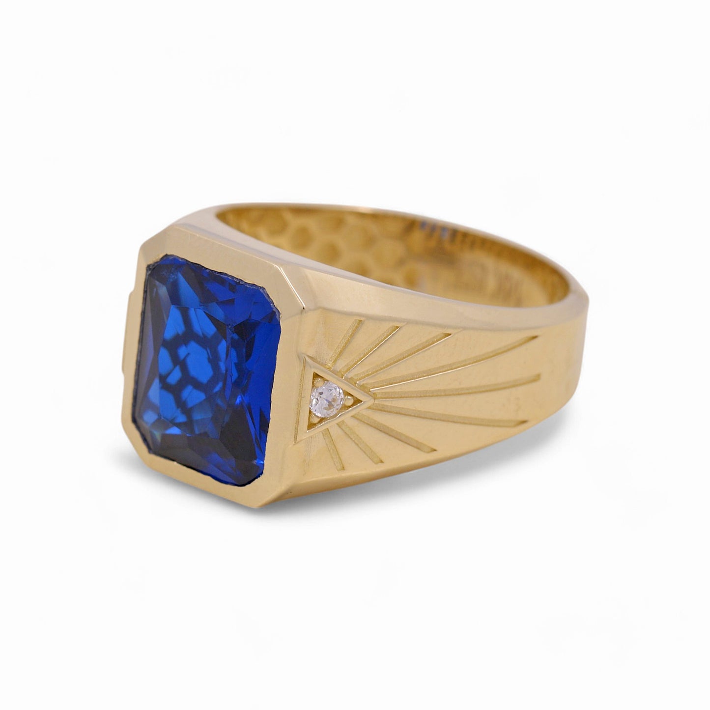 14K Yellow Gold Cuadrado Fashion Men's Ring with Blue Cz / Size: 10 / Weight: 6.5 GR / COMR4FS-63