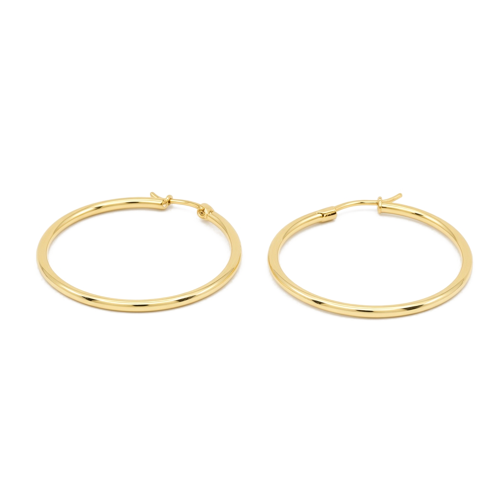 10K Yellow Gold Plain Hoop Earrings / Size: 2mmx32mm / Weight: 2.3 GR / DOEH0PL