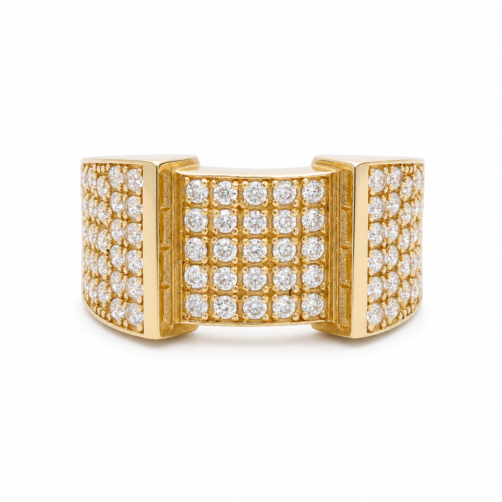 14k Yellow Gold Fashion Men's Ring with Cz / Size 10.5 / Weight 9.6 GR / COMR4SQCZ-4