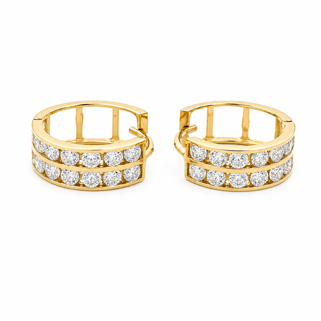 14K Yellow Gold Fashion Hoops Earrings with Cz / Size: Small / 22026400