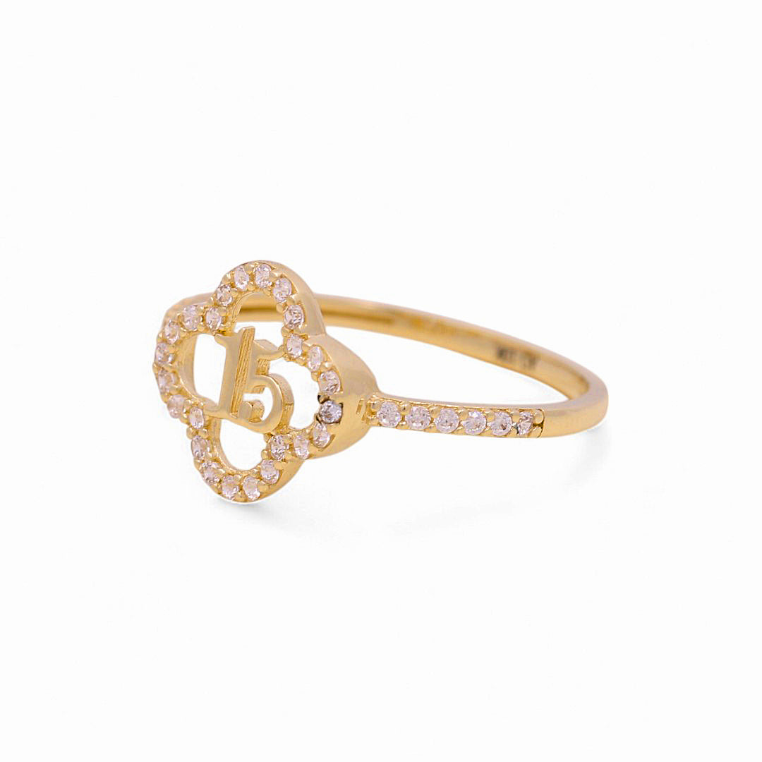 10K Yellow Gold Quinceañera Flower Women's Ring with Cz / Size: 7 / Weight: 1.2 GR / P55R-33