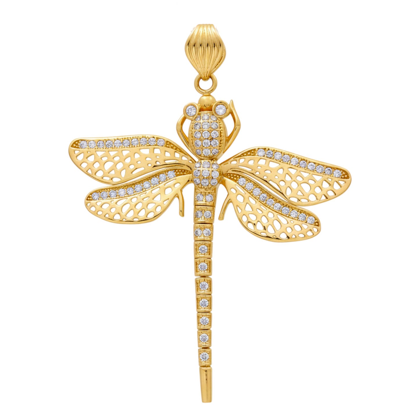 14K Yellow Gold Dragonfly Pendant with White Cz / Weight: 3.8 GR / P13P-39