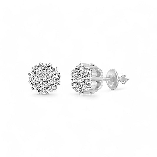 14K White Gold Women's Diamond Flower Stud Earrings / Stone: 0.50CT / 78033W