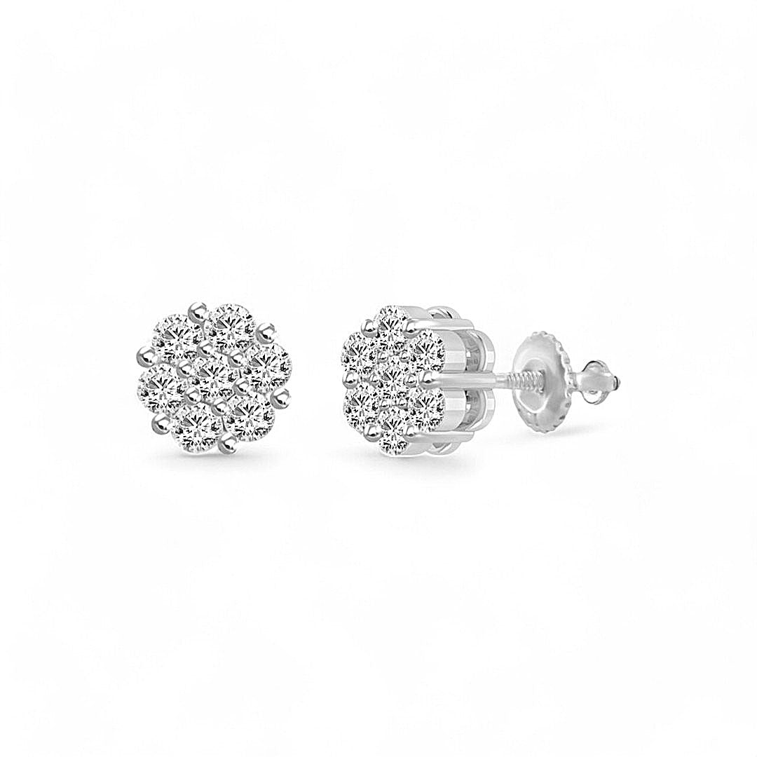 14K White Gold Women's Diamond Flower Stud Earrings / Stone: 0.75CT / 78036W