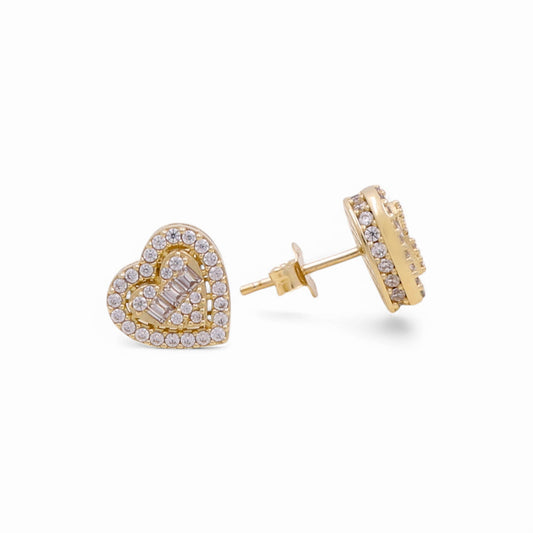 10K Yellow Gold Heart Women's Stud Earrings with White CZ / Weight: 2.8 GR / P12H-260