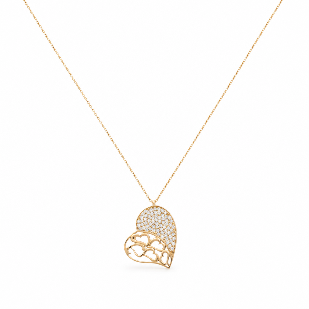 14K Yellow Gold Fashion Women's Necklace with Heart Pendant / Stone: Cz / Size: 16" / Weight: 4.7 GR / CCNK4HR-4