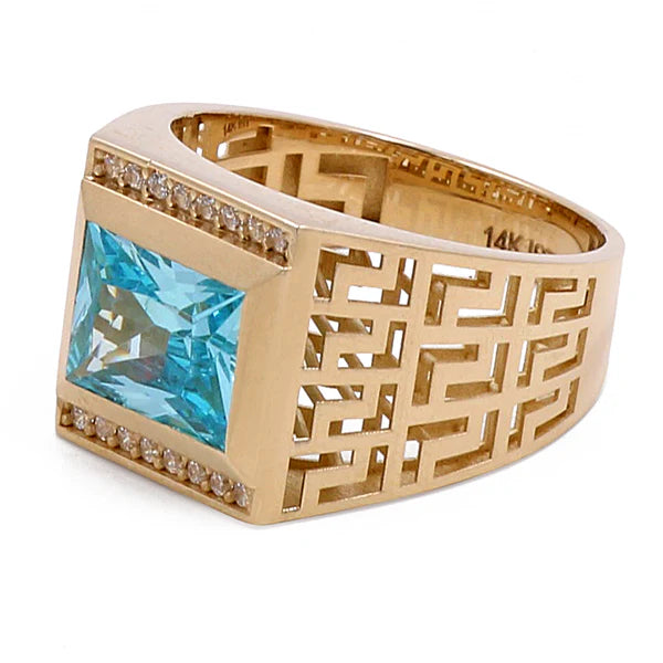 14k Yellow Gold Mens Ring with Blue Stone  / Size: 10sz /  BOMR4FS-20