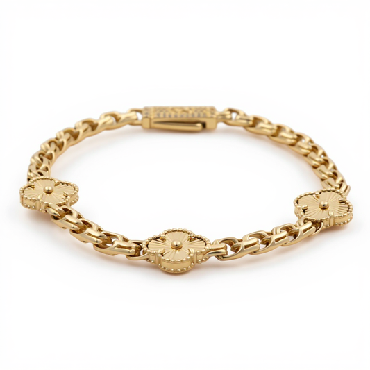 10K Yellow Monaco Women's Bracelet With Three Gold Clover and Chinese  Link / Size: 7.5" / Weight: 10.6 GR / COWB0CLV-2