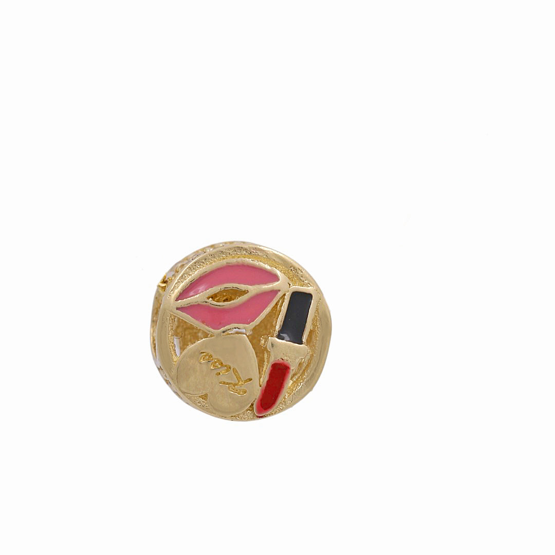 14K Yellow Gold Fashion Kiss Bracelet Charm / Weight: 1.8 GR / Stone: Cz / P24CH-116