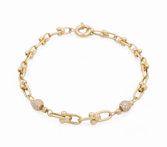 14K Yellow Gold Women's Fashion TT Bracelet / CZ / Size: 7.5" / Weight: 6.5 GR / P78B-28