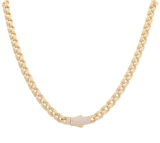 14K Yellow Gold Chinese Link Necklace with Cz / Size: 18” / Weight: 29.6 GR / DPNK4CHN