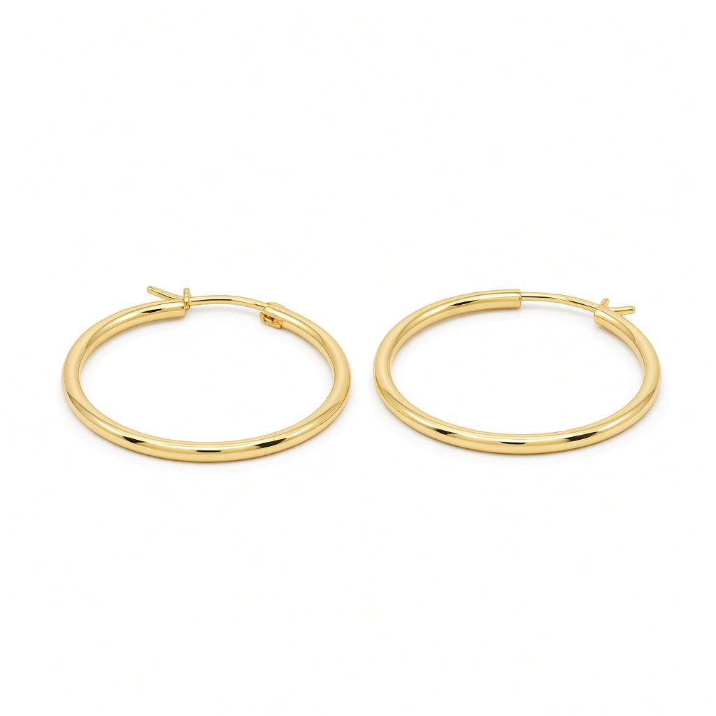 10K Yellow Gold Fashion Plain Hoop Earrings / Size: 2mmx27mm / Weight: 2 GR / DOEH0PL