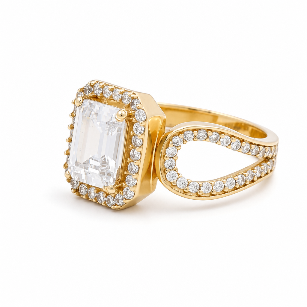 14k Yellow Gold Women's Engagement Ring with Cz Size: 7 / Weight 4.5 GR / BOWR4ER-6