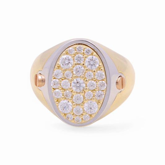 14K Yellow, White and Rose Gold Fashion Men's Ring With Cz / Size: 10.5 / Weight: 6.4 GR / CPMR3T4FS