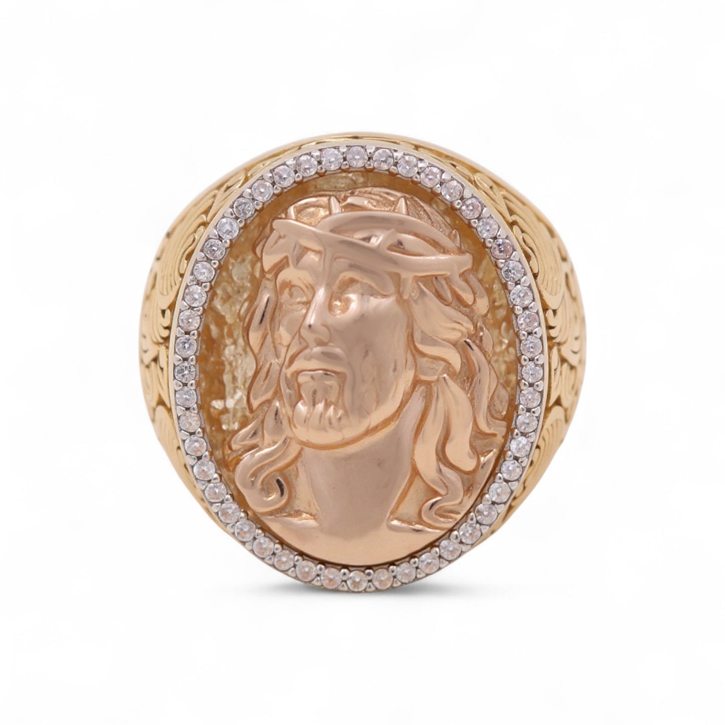 14K Yellow and Rose Gold Christ Face Men’s Ring / Stone: Cz / Size 10 / Weight: 13.6 GR / COMRTT4CR