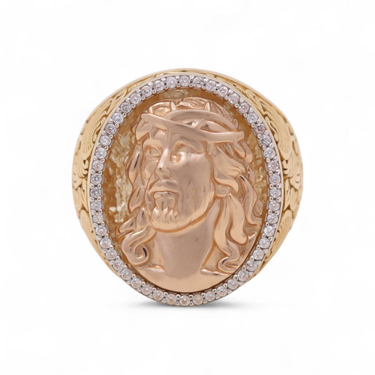 14K Yellow and Rose Gold Christ Face Men’s Ring / Stone: Cz / Size 10 / Weight: 13.6 GR / COMRTT4CR
