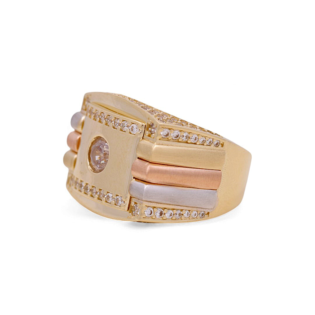 10K Yellow, White and Rose Gold Men’s Fashion Ring / CZ / Size 9 / Weight: 9.2 GR / COMR3T0FS-1