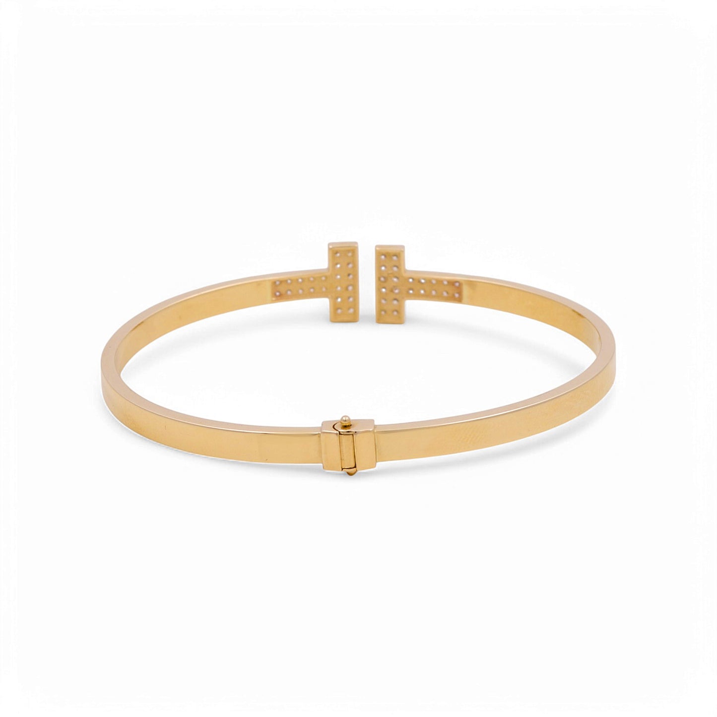 14K Yellow Gold Semisolid Fashion Women’s Bangle Bracelet with Cz / Weight: 6.9 GR / CPBB4FS-1