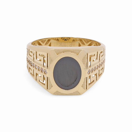 10K Yellow Gold Fashion Greek Men’s Ring with Onyx Stone / CZ / Size 10 / Weight: 5.2 GR / BPMR0FSGR