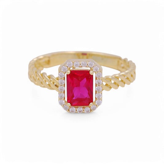 14k Yellow Gold Fashion Women's Ring with Red Cz / Size 8 / Weight 2.5 GR / COWR4FS-156