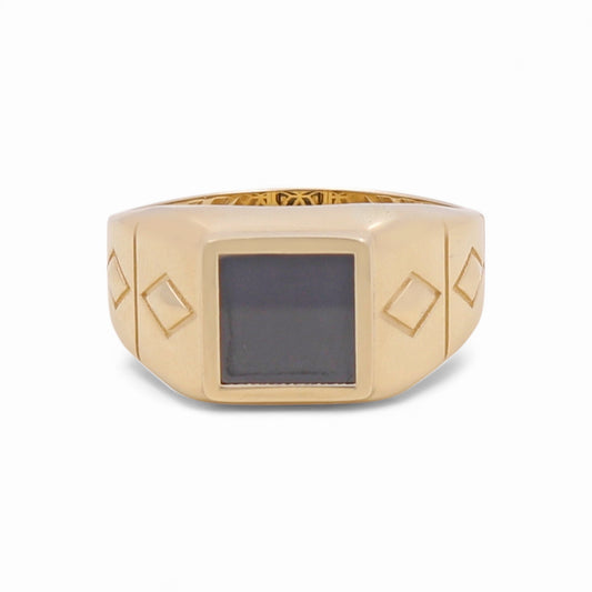 14K Yellow Gold SQ Fashion Men's Ring With OnYx / Size: 10 / Weight: 4.8 GR / CPMR4FS-14