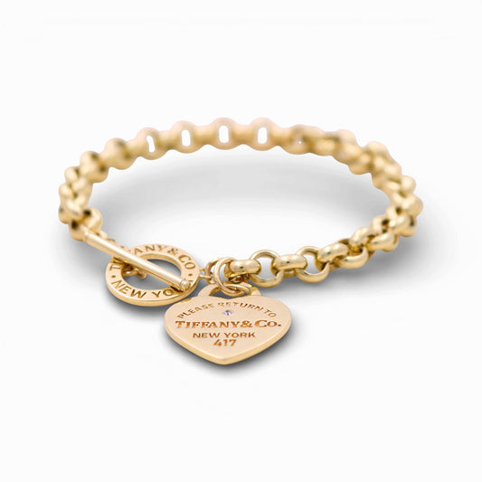 10k Yellow Gold Fashion Rolo Women's Bracelet with Hanging Heart / Size: 7.5" / Weight: 8.6 GR / DQWB0FSHR