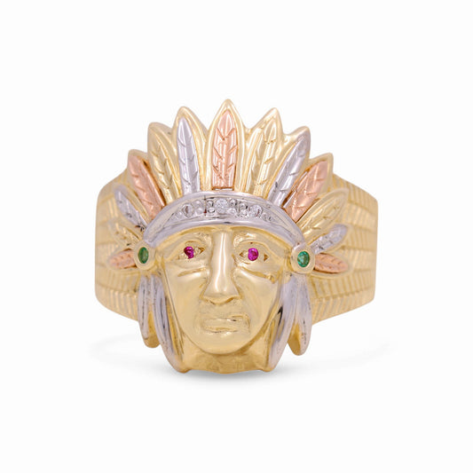 14K Yellow, White and Rose Indian Men's Ring with Cz / Size: 10 / Weight: 10.2 GR / KEEMR3T4IN