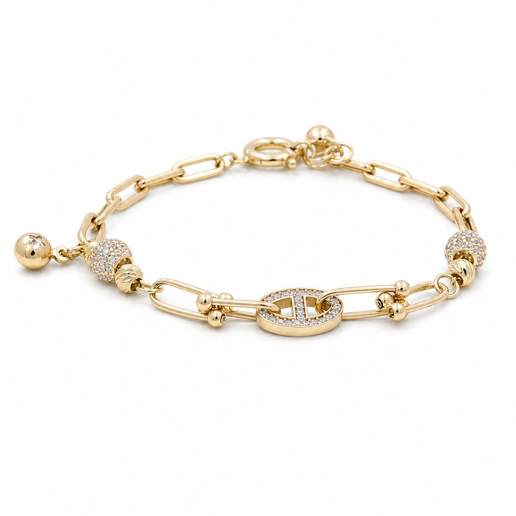 14k Yellow Gold Fashion Women's Bracelet with Cz / Size: 7.5" / Weight: 6.7 GR / CCFWB4FS-8