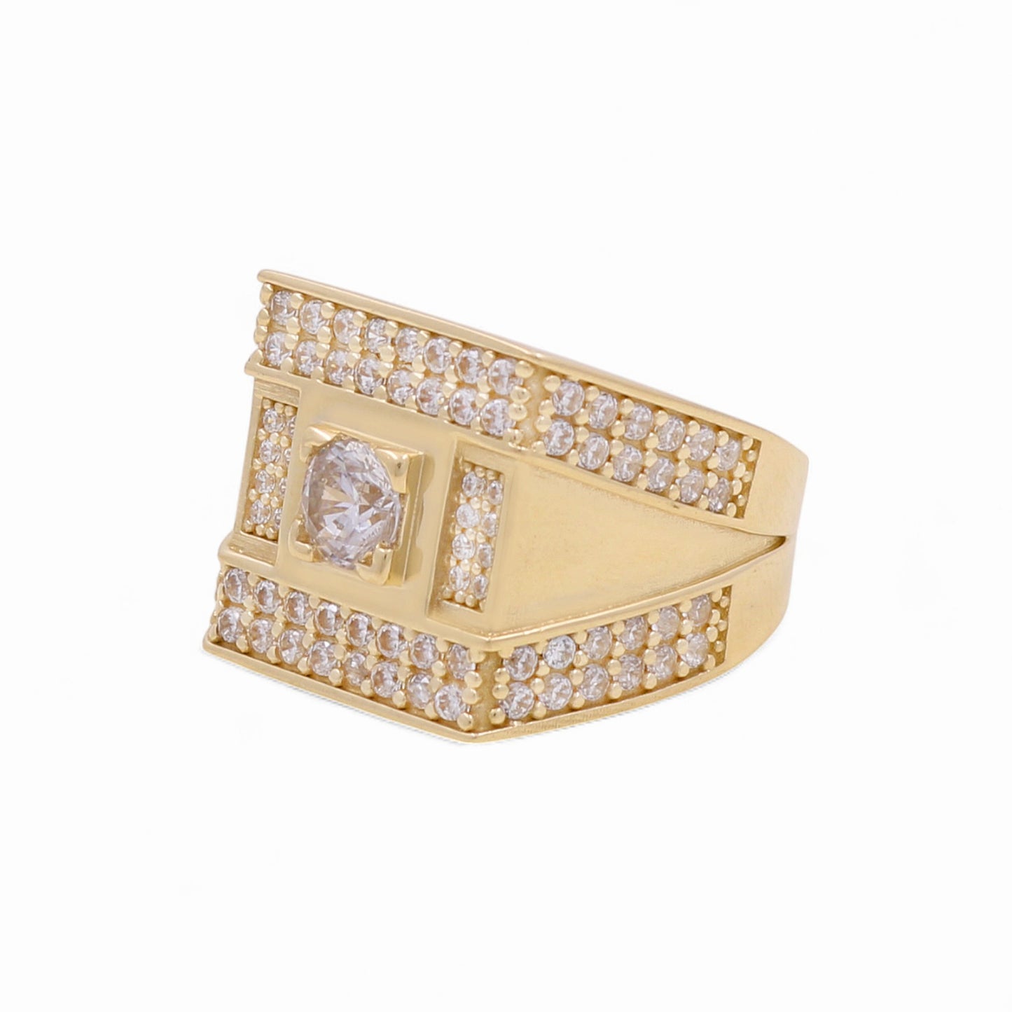 14K Yellow Gold Fashion Men’s Ring with Cz / Size 10.5 / Weight: 12.8 GR / DOMR4FS-10