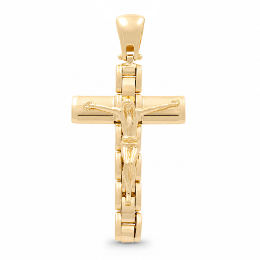 14K Yellow Gold Medium Pendant Cross with Christ / Weight: 7.1 GR / 487-00181