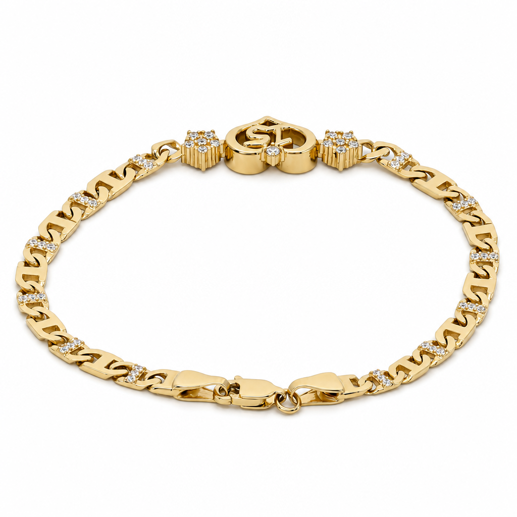 10K Yellow Gold Quinceanera Women's Bracelet with Heart and Cz / Size: 7.5'' / Weight: 6.4 GR / LLBWB0HR15