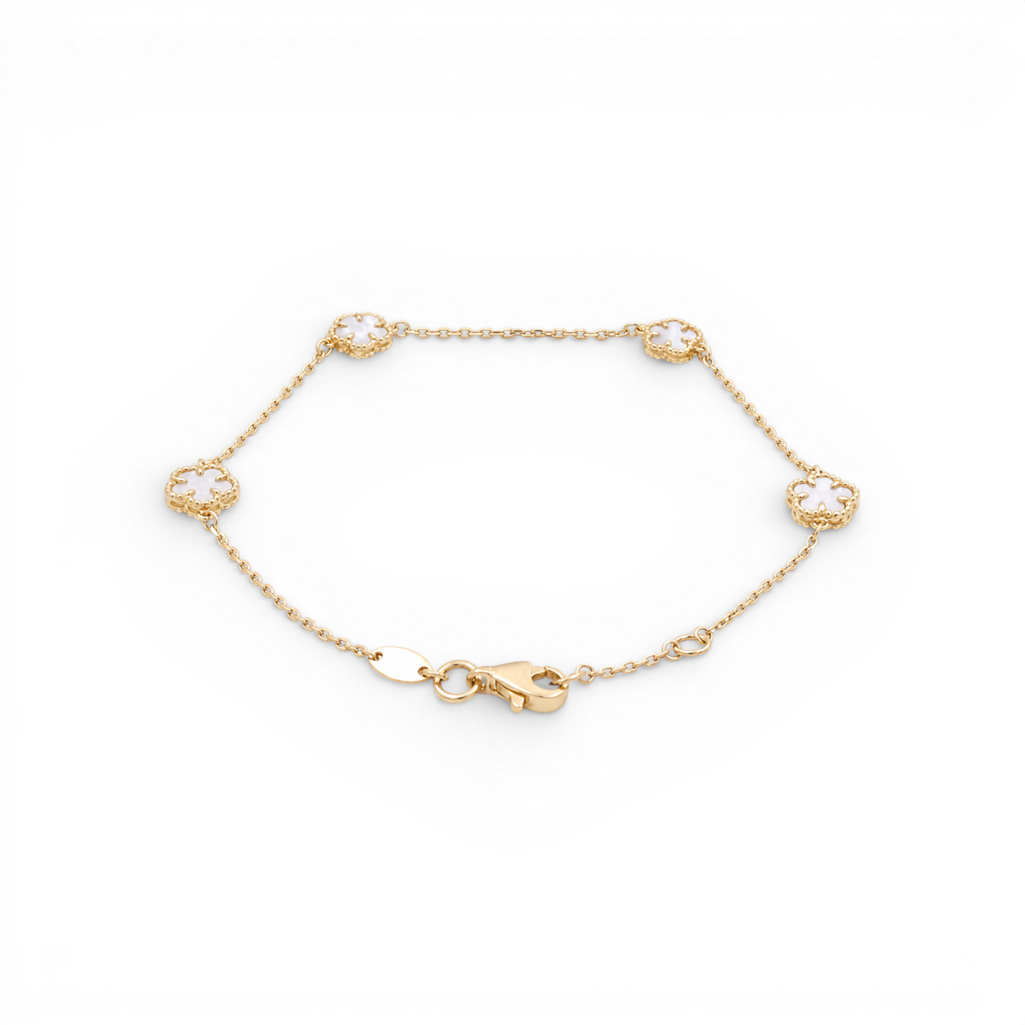 14K Yellow Gold White Clover Women's Bracelet / Size: 7'' / Weight: 2.3GR / 401-01961