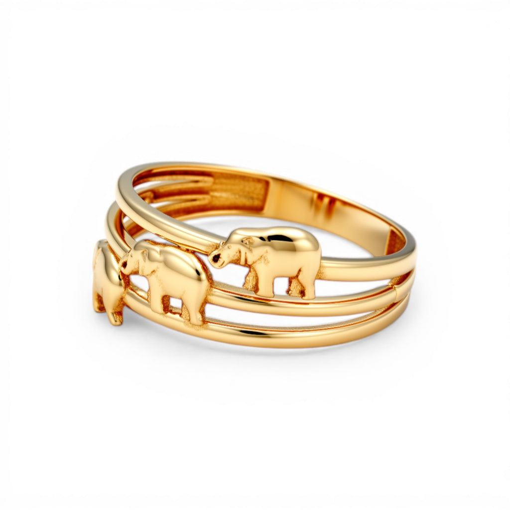 10K Yellow Gold Three Elephants Women's Ring / Size: 7.5 / Weight: 1.8 GR / DQWR0EP