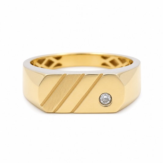 10K Yellow Gold Men's Ring with Cz Stone / Size: 10 / Weight: 3.9 GR / 602-00294
