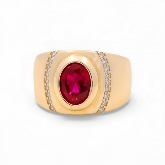 14K Yellow Gold Men’s Red Stone Ring / Stone: Cz / Size 12 / Weight: 9 GR / COMR4FS-56
