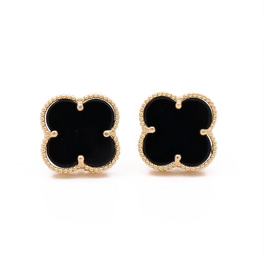 10K Yellow Gold Black Clover Stud Earrings / Size: 12MM / Weight: 2.2GR / CQES0CLV-1