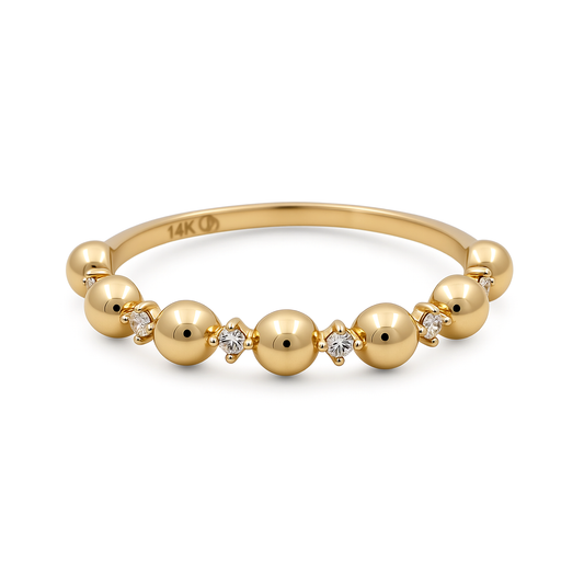 14K Yellow Gold Fashion Balls Women's Ring with Cz / Size: 7.5 / Weight: 1.3 GR / CEEWR4BLL