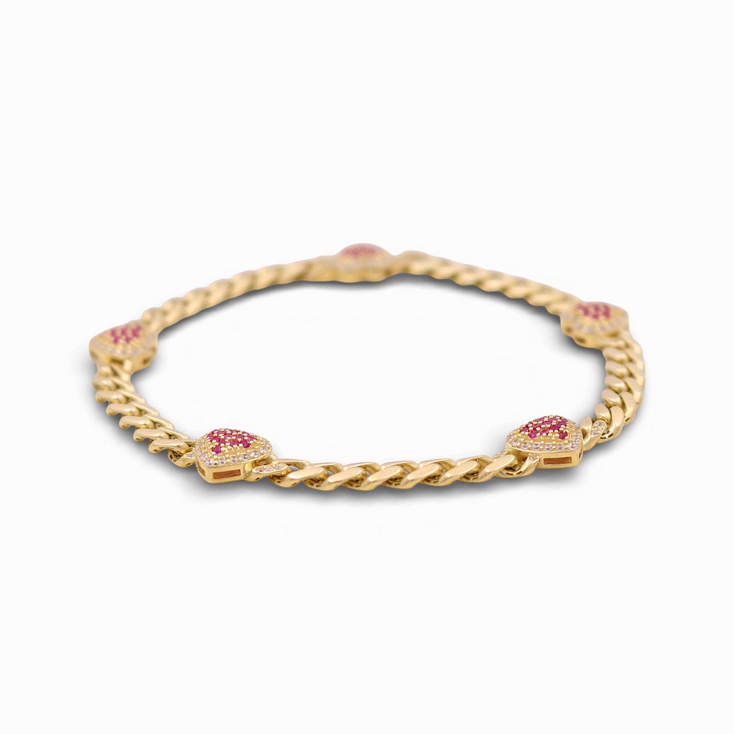 10K Yellow Gold Heart Monaco Women's Bracelet with Pink Cz / Size: 7.5” / Weight: 7.2 GR / CQWB0MONHR