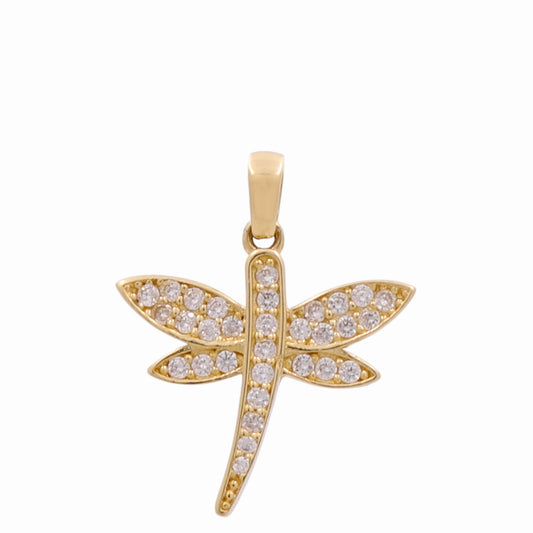 14K Yellow Gold Dragonfly Pendant with White Cz / Weight: 1.5 GR / CPPD4DF-1